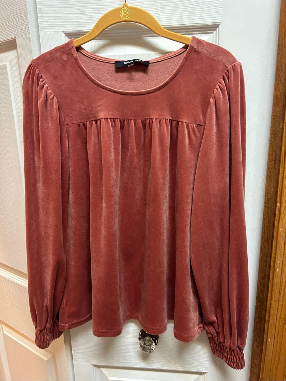Sugarlips Rosewood Velvet Peasant Blouse